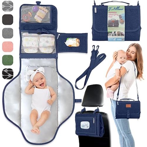 Portable Changing Pad for Baby, Travel Diaper Changing Pad for Newborn, Large Waterproof Baby Changing Mat, Foldable & Detachable Diaper Changing Station with Baby Wipes Pockets, Baby Stuff by Pillani