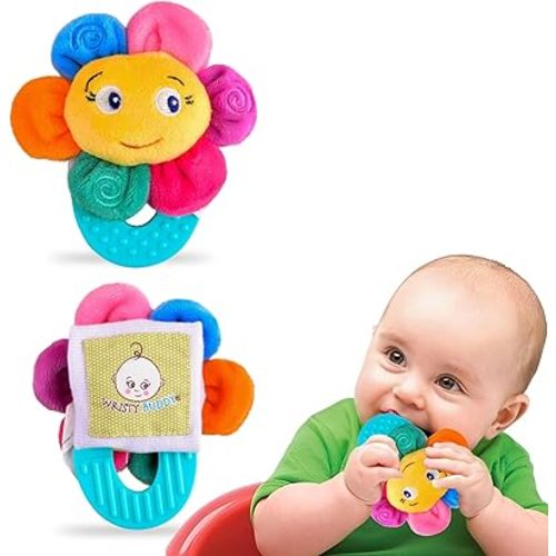 Teething Ring for Babies 0-6 8 10 12 Months | Cute Soft Flower Teething Toys & Gloves | Baby Teething Relief Toy Pack | Infant Chew Toys for 3-6 Months, 1 2 3 Years
