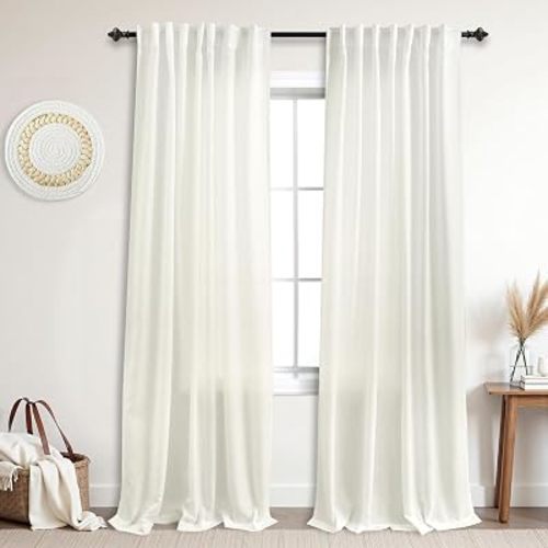 KOUFALL Sliding Glass Door Curtains, Boho Farmhouse Theme Linen Ivory Off White Sheer Patiod Door Curtain, 2 Panel Sets, 84 Inches Long
