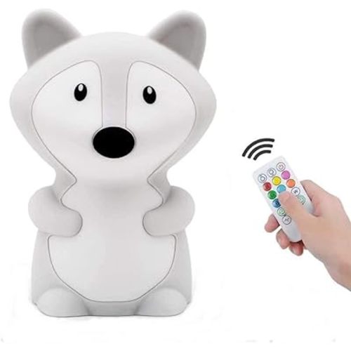 Animal-Shaped Night Light, Rechargeable LED Soft Silicone (BPA Free) Bedside Lamp for Children/Adults, Adjustable Brightness and 9 Colors by Touch Control & Remote Control (Big Fox)