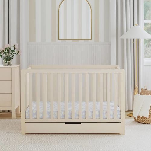 Carter’s by DaVinci. Colby 4-in-1 Convertible Crib with Trundle Drawer in Washed Natural, Greenguard Gold Certified, Undercrib Storage