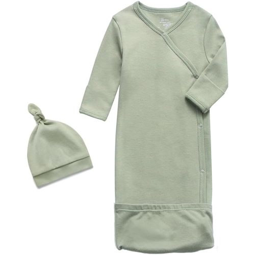 O2 BABY 100% Organic Cotton Kimono Gown with Mittens & Fold-Over Pouch