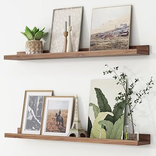 Picture Ledge Shelf, Floating Shelves Set of 2, 36 Inches Nursery Book Shelves for Toys Storage, Kids Bookshelf Wall Mounted for Living Room Bedroom Decor Books Photo Frames, Walnut