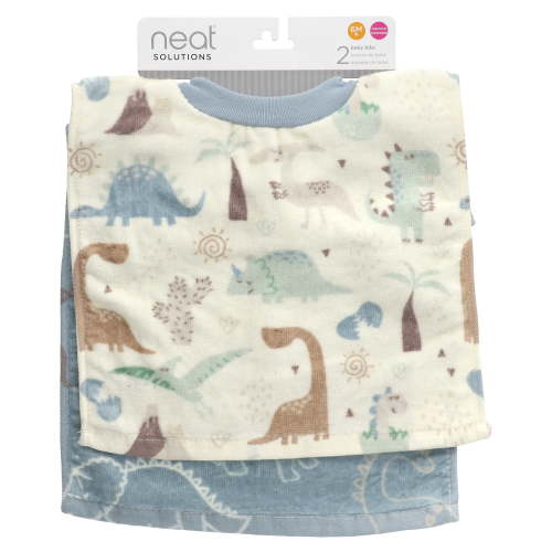 Neat Solutions Baby Bibs, 6M+, Dinosaurs, 2 Count