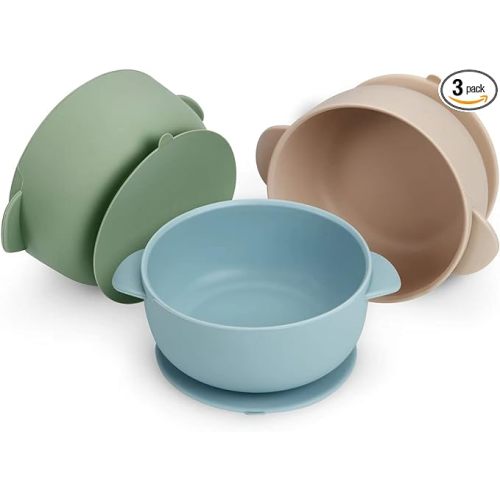 PandaEar 3 Pack Baby Bowls with Suction| Stay Put Silicone Food Bowl for Babies Kids Toddlers Infants| Food Grade Soft Safe BPA-Free Silicone (Multi-Color) - Multicolor