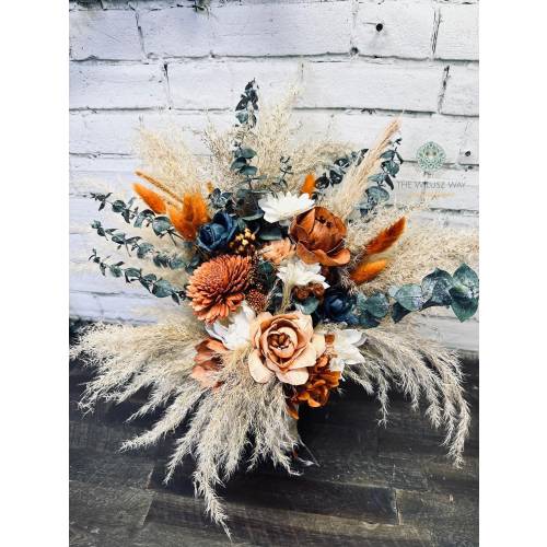 SEPTEMBER HARVEST: Rustic Boho / Burnt Orange/ Terracotta/Ivory/ wood flowers/ Pampas/ Bridal/ Bridesmaids/ Bouquet/ Vibrant/ Flowers/ diy