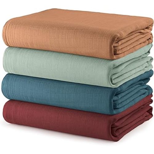 Comfy Cubs Muslin Swaddle Blankets Pack of 4, 47 x 47 Inches, Soft Cotton Baby Blanket Set, Large Multipurpose Swaddling Wraps for Newborns - Self-Soothing Swaddle - Wine, Neptune, Fern, Caramel