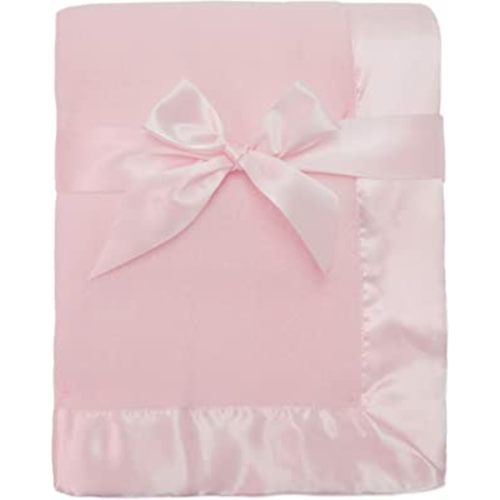 American Baby Company Fleece Blanket (30" x 40") with Silk-Like Satin Trim, Soft, Warm & Cozy, Pink, for Boys and Girls, Perfect for Baby Carrier, Stroller, Travel and Gifting