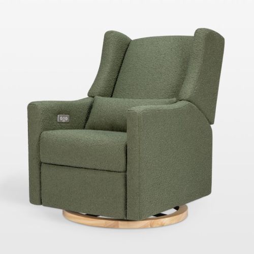 Babyletto Kiwi Grey Nursery Power Glider Recliner Chair with Natural Wood Base