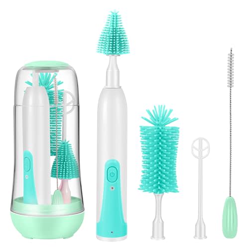 Aerofrog Electric Baby Bottle Brush Cleaner Set,8 in 1 Automatic Baby Bottle Cleaning Kit,Silicone Bottle Brush,Green