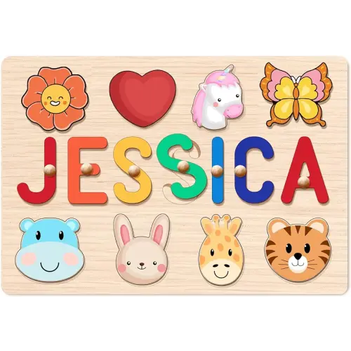 BeneCharm Personalized Name Puzzle for Kids, Wooden Puzzles for Toddlers, Custom Baby Gifts, Valentines Day, Easter Gifts for Kids, First Birthday Gifts for Boys Girls, Toddler Educational Toys