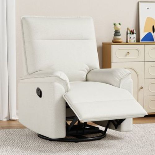 360° Upholstered Swivel Chair Recliner Chair Theater Recliner Sofa Nursery Glider Rocker, Beige-merax