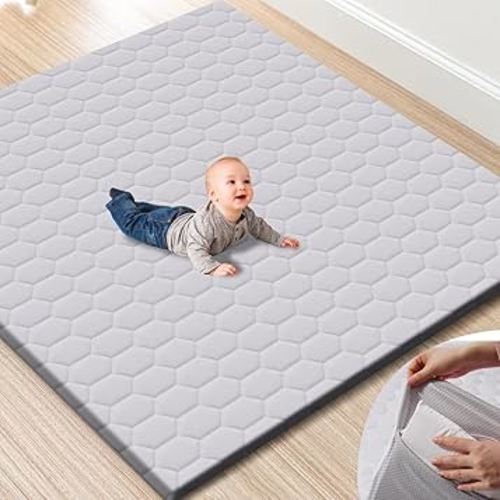 Premium Foam Baby Play Mat with Removable Cover, 50x50 Extra Thick Padding Playpen Mat, Non-Slip Floor Mat, Stylish & Easy to Clean for Crawling Baby, Infants & Toddlers, Grey