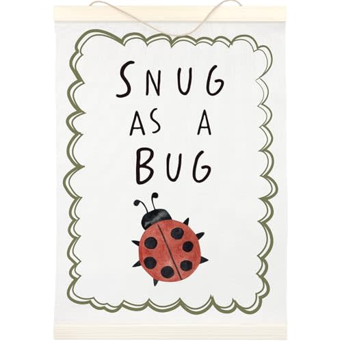 LKETW Bug Nursery Poster Hanger Frame 12x16 Inch, Ladybug Insert Nursery Wall Art Posters for Bedroom, Snug as a Bug Hanging Banner Decor for Kids Toddler Boys Girls Room Playroom
