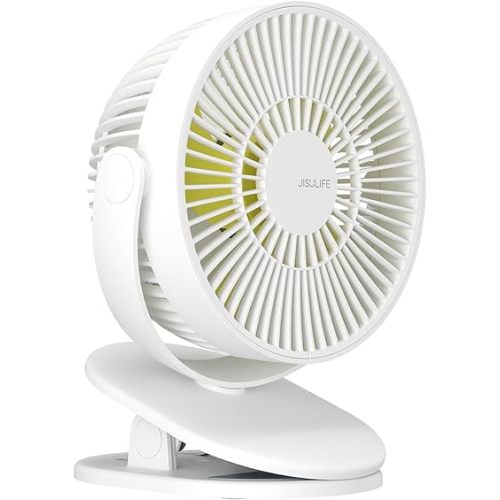 JISULIFE 3 IN 1 Clip On/Desk/Hang 4000mAh Baby Fan with Adhesive Hooks - Gifted, 6-inch USB Rechargeable Mini Fan for Stroller/Car/Office/Dorm/Bedroom - White (1 Pack)