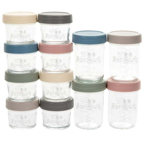 WeeSprout Glass Baby Food Storage Jars with Plastic Lids (4oz/8oz, 12 Pack Set)