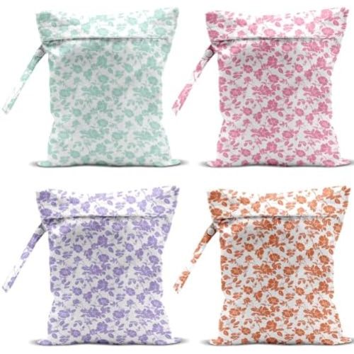 4 Pack Rose Floral Wet Bag Waterproof Washable Reusable Wet Dry Bag for Swimsuit Clothes Cloth Diaper Travel Beach Pool Yoga Gym Toiletries Gift for Women Bachelor Party Birthday Christmas