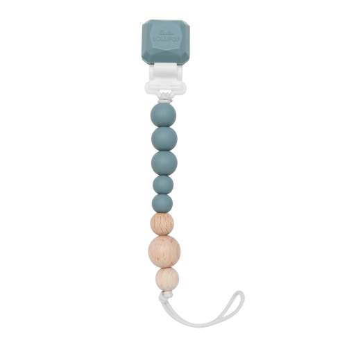 Gem Colour Pop Silicone & Wood Pacifier Clip - Slate