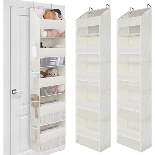 GRANNY SAYS Over The Door Organizer, 5-Shelf Behind The Door Storage with 8 Pockets and Clear Window, Anti Tilt Large Capacity Door Hanging Organizer for Baby Closet, Stuffed Animal, Beige, 2 Pack