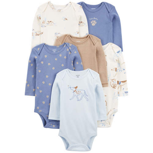 Baby 6-Pack Dog Long-Sleeve Bodysuits - Style,Multi