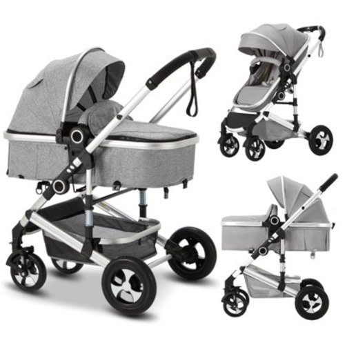 AILEEKISS 3-in-1 Convertible Baby Stroller, Folding Newborn Stroller with Big Seat, 21LB, Light Grey