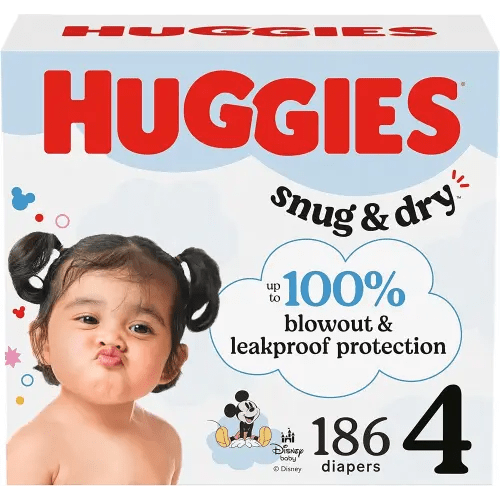 Huggies Size 4 Diapers, Snug & Dry Baby Diapers, Size 4 (22-37 lbs), 186 Count (6 Packs of 31), Packaging May Vary