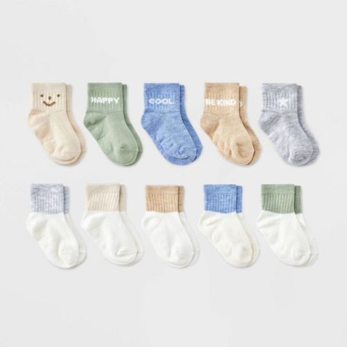 Baby Kids' 10pk Low Cut Socks - Cat & Jack™ 12-24M: Rib Cuffs, Midweight Knit, Solid & Classic Patterns