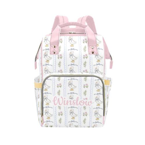 Personalized cute duck pattern Backpack Diaper Bag, Pink Duck Diaper Bag, Baby Girl Diaper Bag, Baby Shower Gift, Personalized Diaper Bag