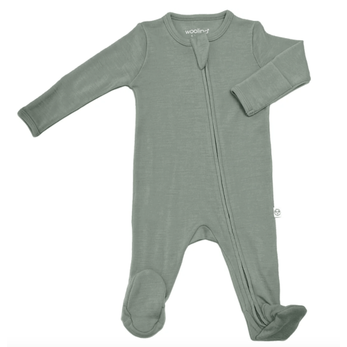Footie Pajamas, Merino Wool, Sage