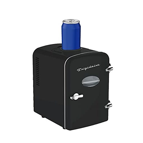 Frigidaire EFMIS171-BLACK Retro Mini Portable Personal Fridge - Ideal for Home, Office or Dorm - Features Active Cooling Can Holder on Top - Includes Carrying Handle, AC/DC Wall/Car Charger - Black