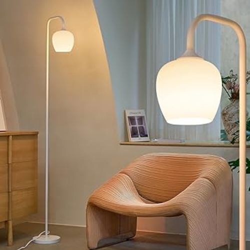 ONEWISH White Floor Lamp-Modern Standing Lamp for Living Room Bedroom, Opal Glass Lamp Shade, LED Bulb Included, for Reading Office, Simple Design Home Decor for Christmas Thanksgiving Day