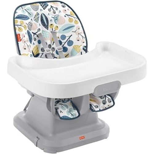 Fisher-Price Baby to Toddler High Chair SpaceSaver Simple Clean Portable Dining Seat & Booster with Washable Deep Tray & Liner, Pacific Pebble