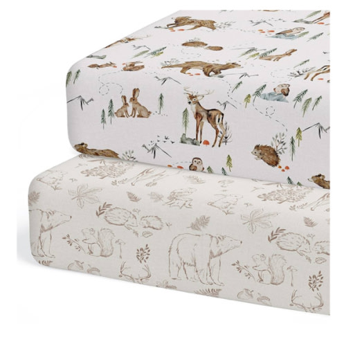Crib Sheets Neutral - Fitted Baby Crib Sheets Bed for Girl Boy - 2 Pack Standard & Toddler Mattress - Buttery Soft Organic Cotton Blend (Magic Forest)