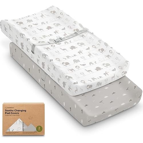 2-Pack Organic Changing Pad Covers for Girl, Boy, Neutral - 100% Cotton Changing Table Pad Cover, Soft Baby Nursery Diaper Changing Pad Sheets, Contour Changing Pads Liners,Change Pad Cover (Savannah)