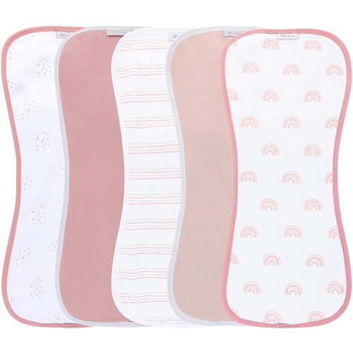 Ely's & Co. Hourglass Shape Fleece Burp Cloths 5-Piece Set - 100% Jersey Knit Cotton with Extra Absorbent Fleece Inner-Layer for Baby Girl (Pink Rainbow Combo)