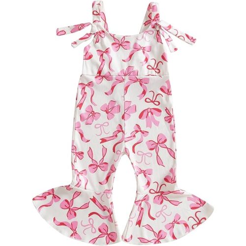 Toddler Baby Girl Bell Bottoms Romper Floral/Butterfly Overalls Suspender Flare Pants One Piece Strap Jumpsuit