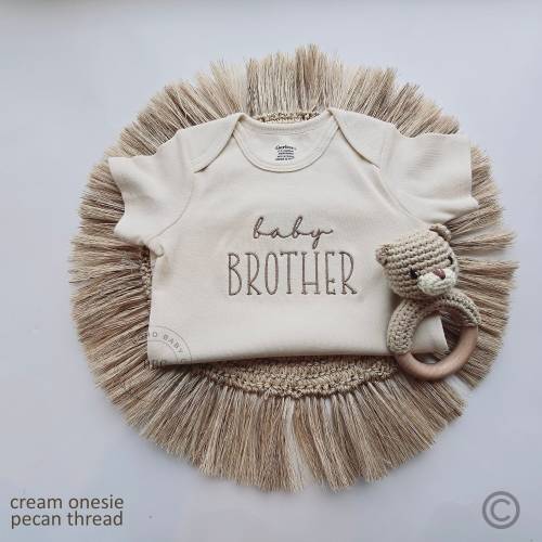 Embroidered  Baby Brother Onesie® brand. Baby Bodysuit, Natural Baby Onesie® Pregnancy Baby Announcement to Husband, Family, Siblings 820