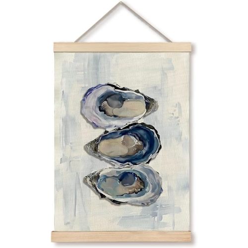 GDJIEGBC Navy Blue Oyster Shell Poster Wall Art Framed, Watercolor Seafood Coastal Beach Canvas Prints Wall Decor for Home Kitchen Seaside Restaurant,12x16 Inch
