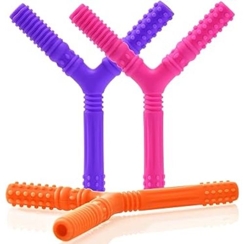 3 Pack Sensory Chew Hollow Teething Tubes, Y Style Teether Toys for Babies 3+ Months, Baby Kids Boys and Girls, Silicone Teether Tubes for Autistic Chewers, ADHD, Baby Nursing or Special Needs