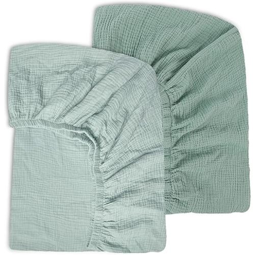 Ultra Soft Muslin Crib Sheets for Baby, Premium Breathable Organic Cotton Crib Fitted Sheet for 52’’x28’’Standard Crib and Toddler Mattress,2 Pack Blue&Turquoise