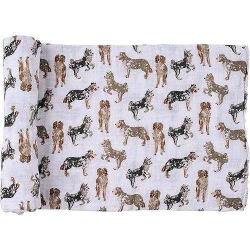 Mud Pie Baby Dog Breed Swaddle Blanket, Australian Shepherd, 47" x 47", Aussie