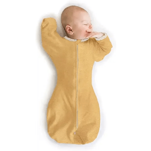 SwaddleDesigns Transitional Swaddle Sack, Arms Up Half-Length Sleeves & Mitten Cuffs, Swaddle for Newborn Transition to Baby Sleep Sack Wearable Blanket, Small, 0-3 Month, 6-14 lb, Heathered Gold