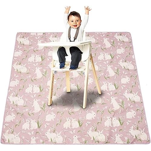 Splat Mat for Under High Chair/Arts/Crafts, Washable Baby Spill Mat Waterproof Anti-Slip Floor Splash Mat, Portable Baby Play Mat and Table Cloth (Rabbit, 43"x 43")