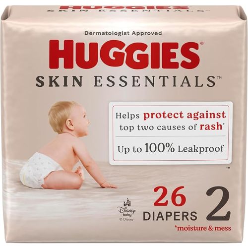 Huggies Size 2 Diapers, Skin Essentials Baby Diapers, Size 2 (12-18 lbs), 26 Count, Packaging May Vary