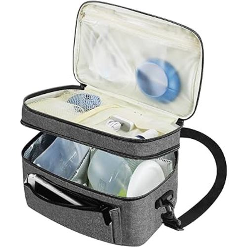Breast Pump Bag with Cooler Compatible with Medela, Lansinoh, Elvie, Willow, Momcozy Breast Pump, Breastmilk Storage Bags Carrying Case for Pumping Supplies (Grey)