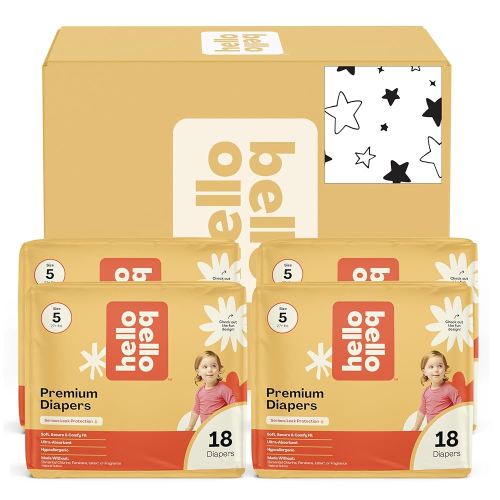 Hello Bello Diapers, Size 5 (27+ lbs) Superstars - 72 Count Value Pack of Premium Disposable Baby Diapers, Hypoallergenic with Soft, Cloth-Like Feel