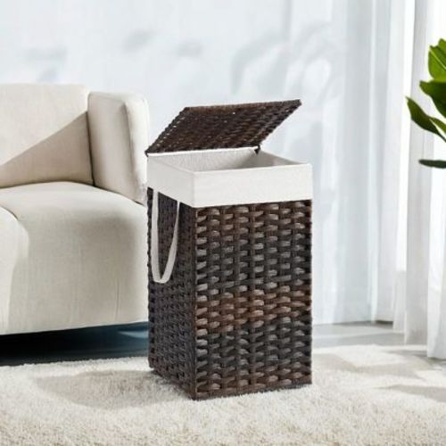 Laundry Hamper With Lid 17.2 Gallon Rattan Clothes Laundry Basket With Lid And Handles Foldable Removable Liner For Laundry Room Brown