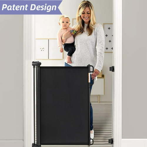 Momcozy Retractable Baby Gate, Indoor/Outdoor Baby Safety Gates, Child Pet Gate for Stairs, Doorways, Hallways,33" X 55" ,Black