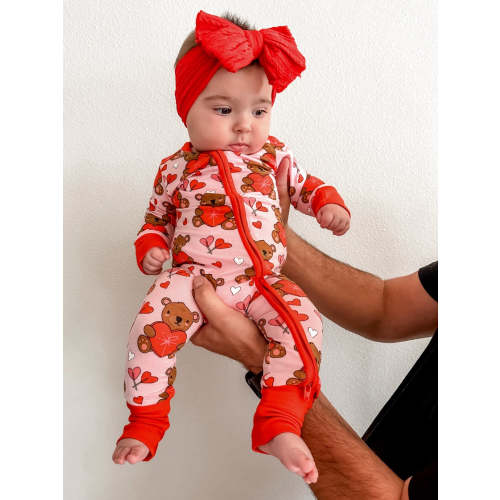 2-Way Convertible Zip Romper, Valentine Bear Pink