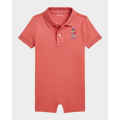 Boy's Polo Bear Embroidered Shortall, Size 3M-12M